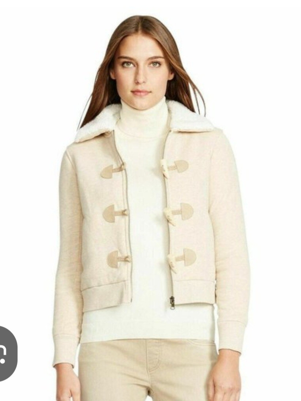 Lauren Ralph Lauren Cream Sherpa-Collar Toggle  Jacket Large
